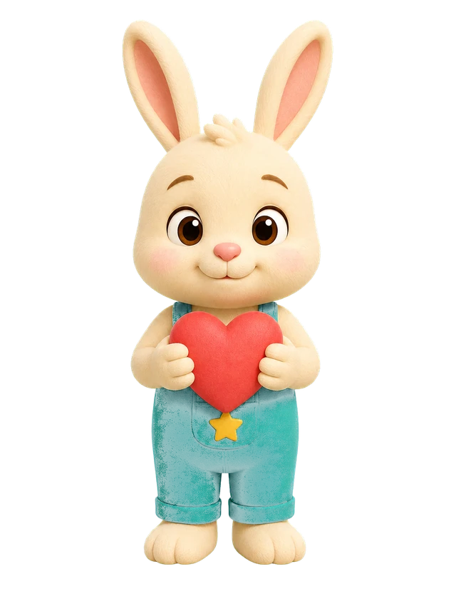 Joy Bunny holding a heart for age 5 to 6 learners