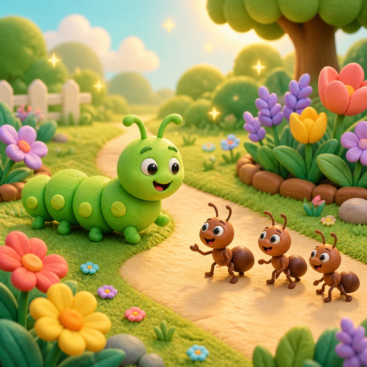 Caterpillar Ant Chase characters and learning objects